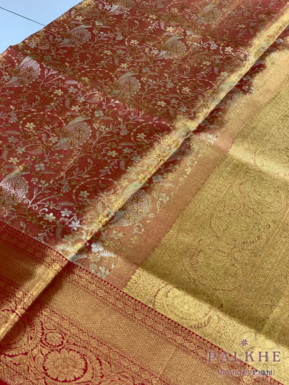 Rani Pink Kanjivaram Floral Jaal in Pure Tissue Silk