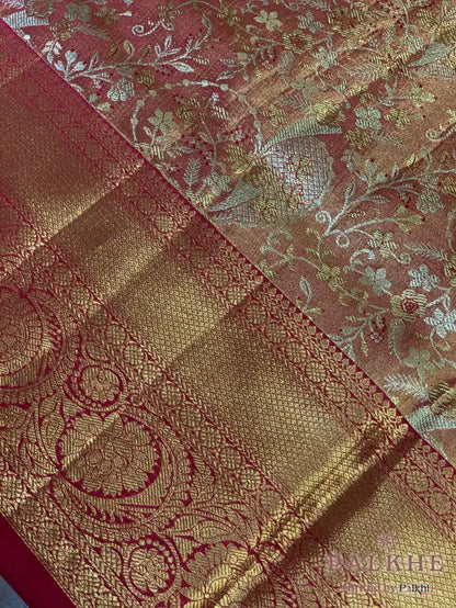 Rani Pink Kanjivaram Floral Jaal in Pure Tissue Silk
