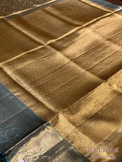 Aqua Blue Kanjivaram Floral Jaal in Pure Kanjivaram Silk