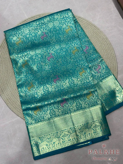 Aqua Blue Kanjivaram Shikara in Pure Kanjivaram Silk