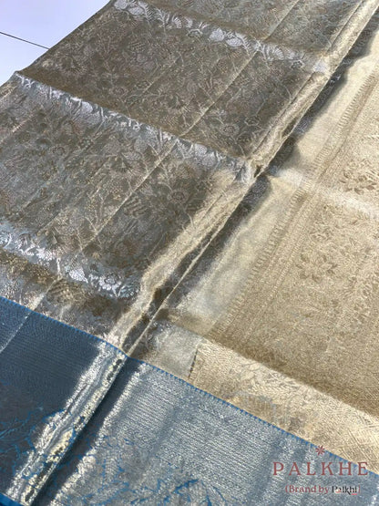 Aqua Blue Kanjivaram Floral Jaal in Pure Kanjivaram Silk