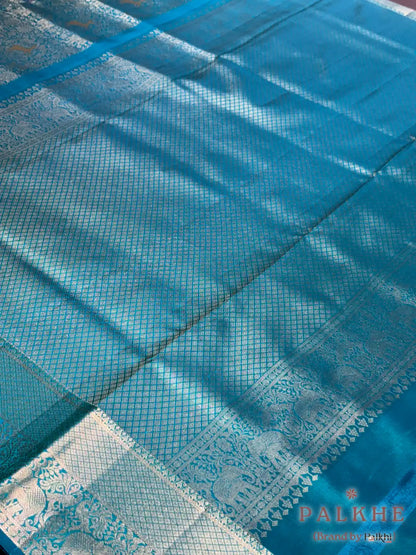 Aqua Blue Kanjivaram Shikara in Pure Kanjivaram Silk