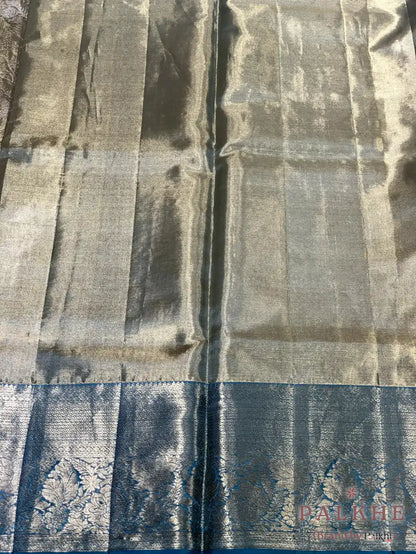 Aqua Blue Kanjivaram Floral Jaal in Pure Kanjivaram Silk