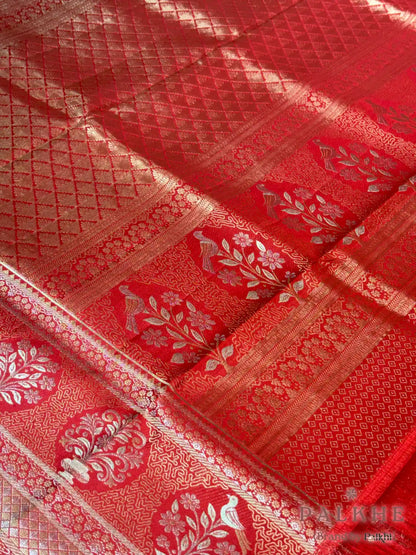 Red Kanjivaram Geometric Brocade in Pure Silk