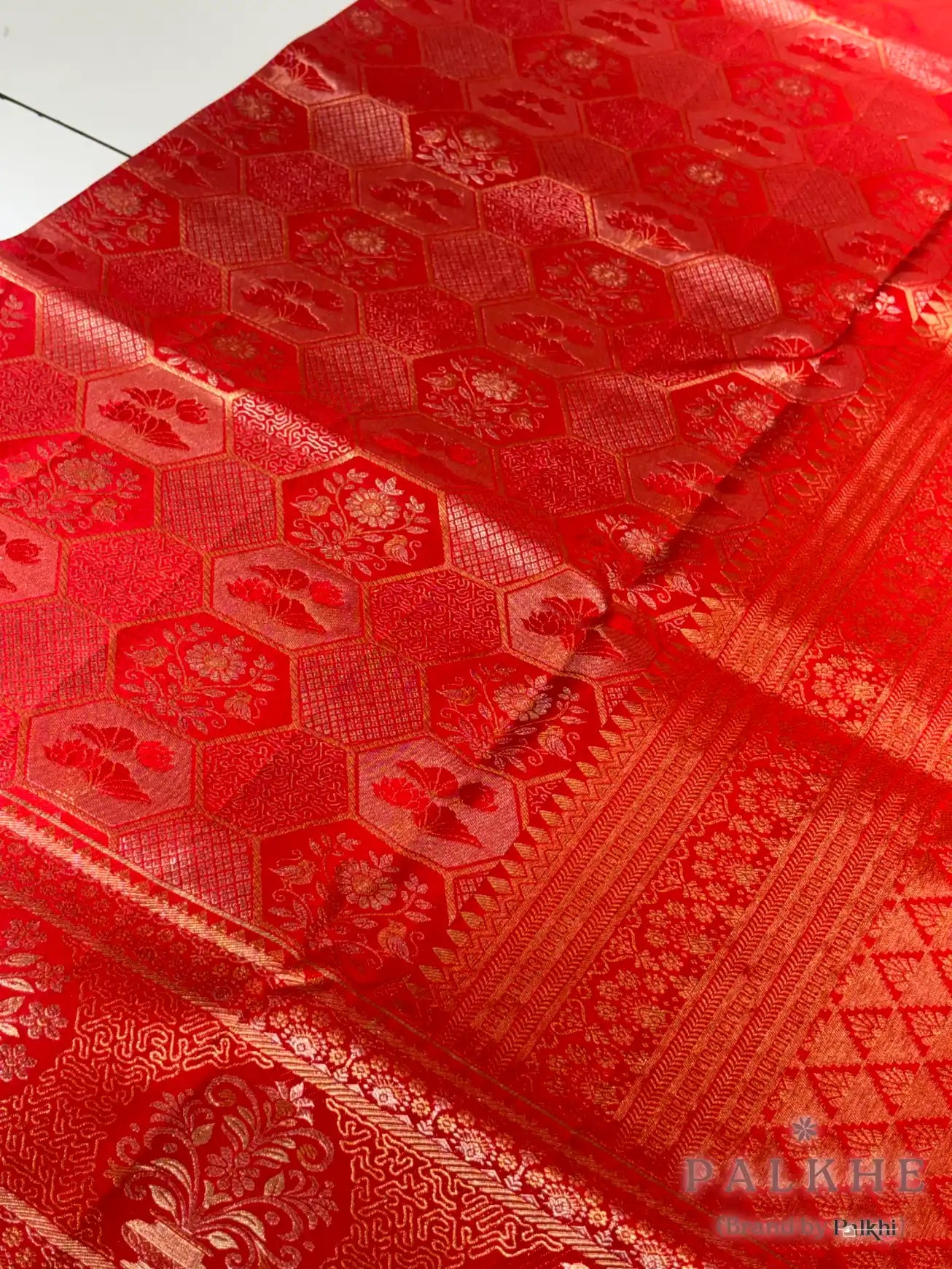 Red Kanjivaram Geometric Brocade in Pure Silk