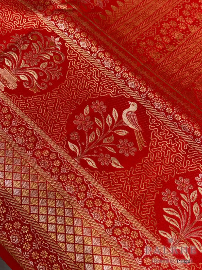 Red Kanjivaram Geometric Brocade in Pure Silk
