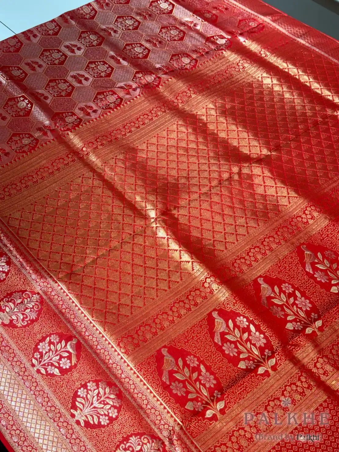 Red Kanjivaram Geometric Brocade in Pure Silk