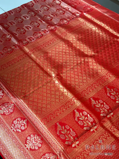 Red Kanjivaram Geometric Brocade in Pure Silk