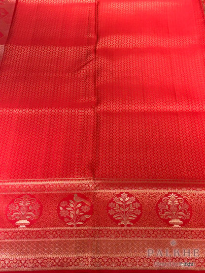Red Kanjivaram Geometric Brocade in Pure Silk