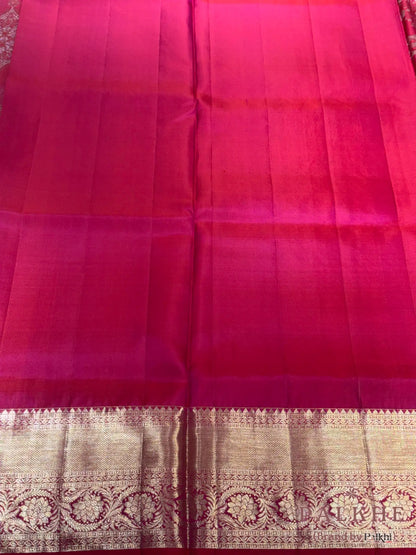 Rani Pink Floral and Bird Motifs in Pure Kanjivaram Silk
