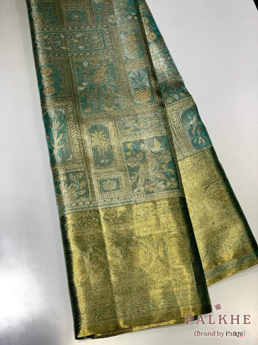 Aqua Blue Kanjivaram Brocade in Pure Silk