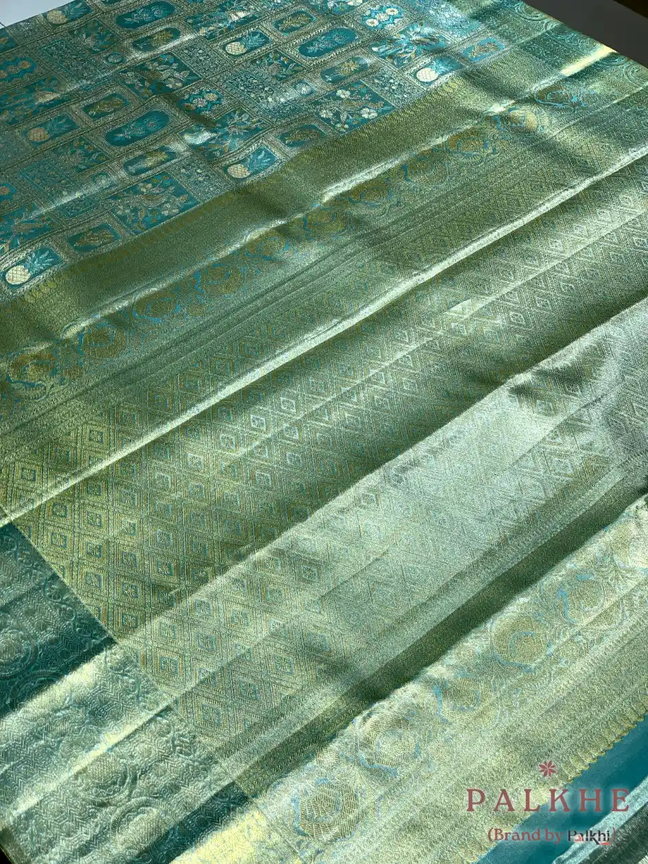 Aqua Blue Kanjivaram Brocade in Pure Silk