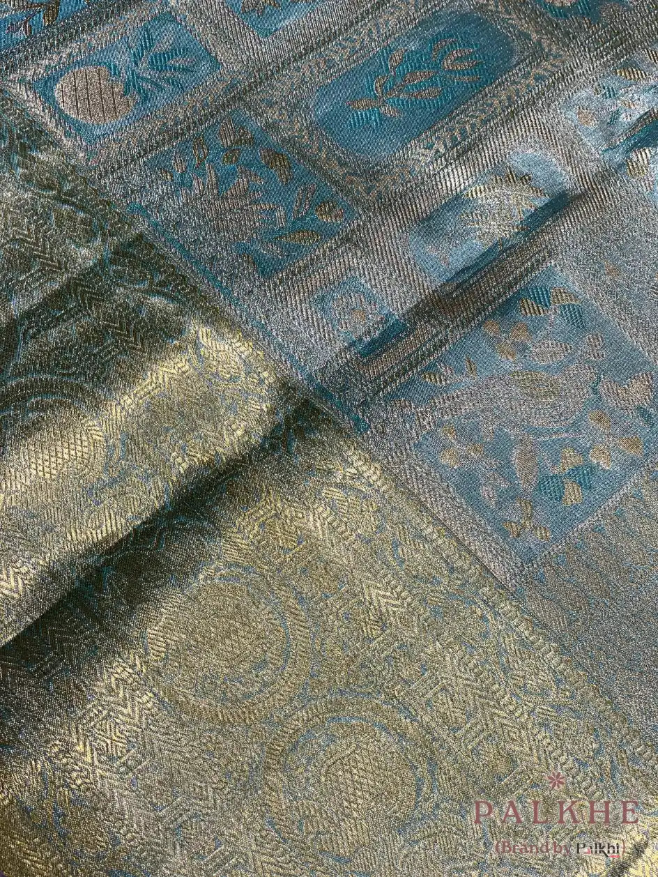 Aqua Blue Kanjivaram Brocade in Pure Silk