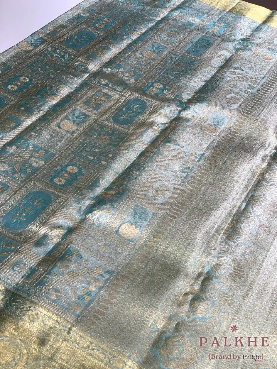 Aqua Blue Kanjivaram Brocade in Pure Silk