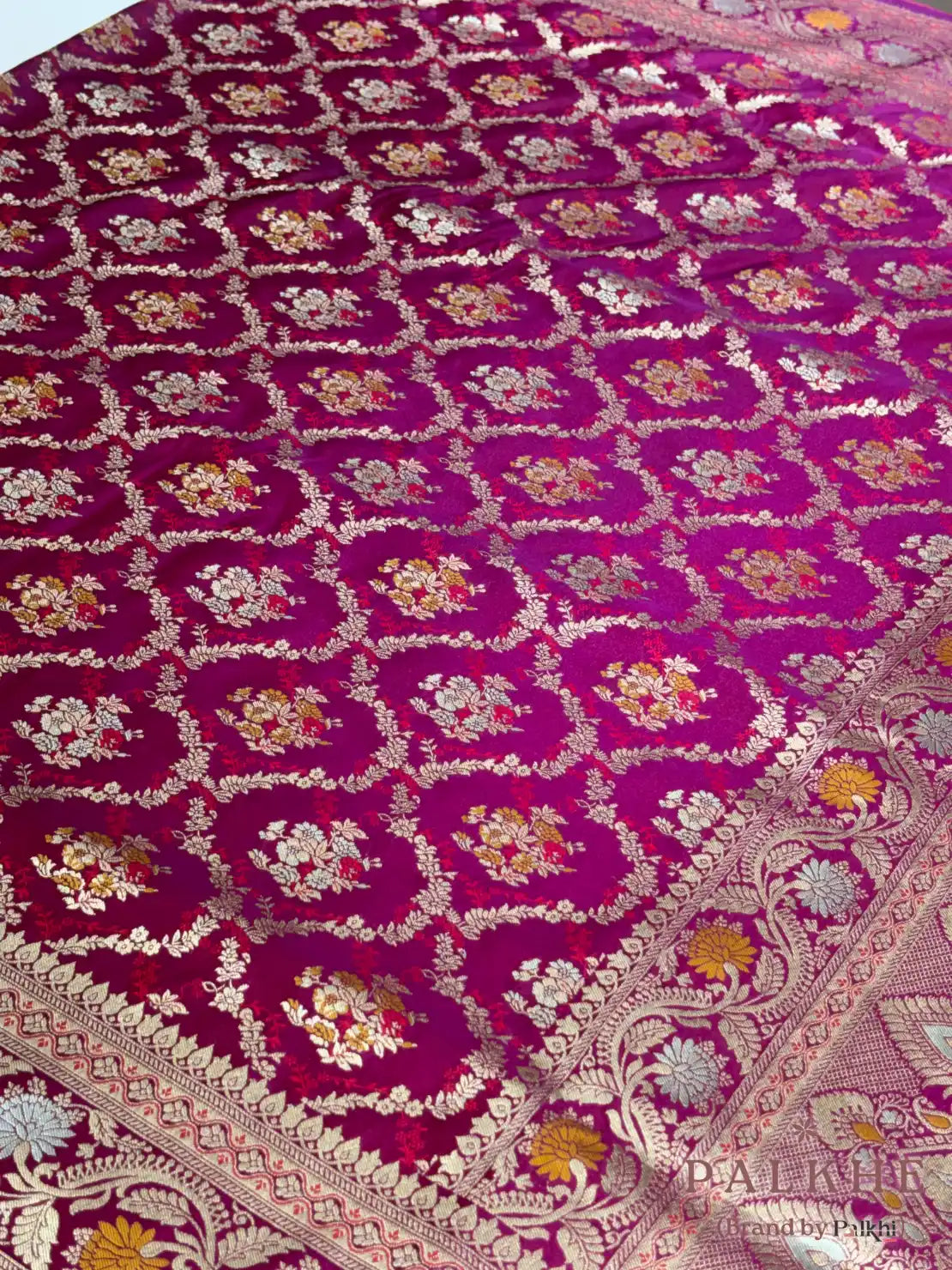 Purple Banarasi Floral Jaal in Pure Katan Silk