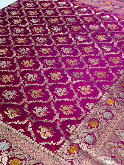 Purple Banarasi Floral Jaal in Pure  Silk