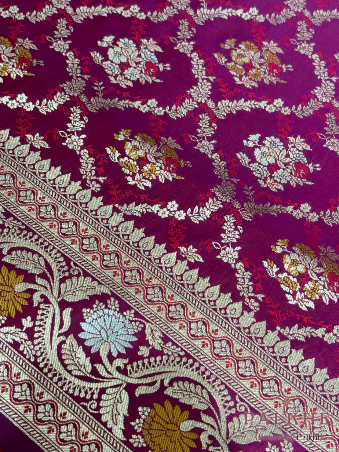 Purple Banarasi Floral Jaal in Pure Katan Silk