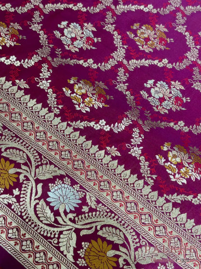 Purple Banarasi Floral Jaal in Pure  Silk