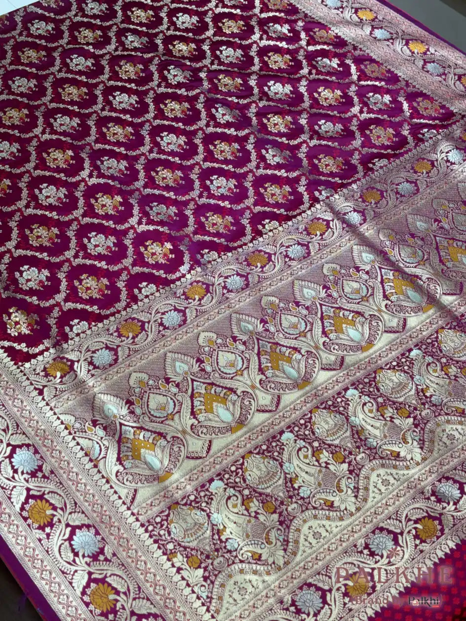 Purple Banarasi Floral Jaal in Pure  Silk