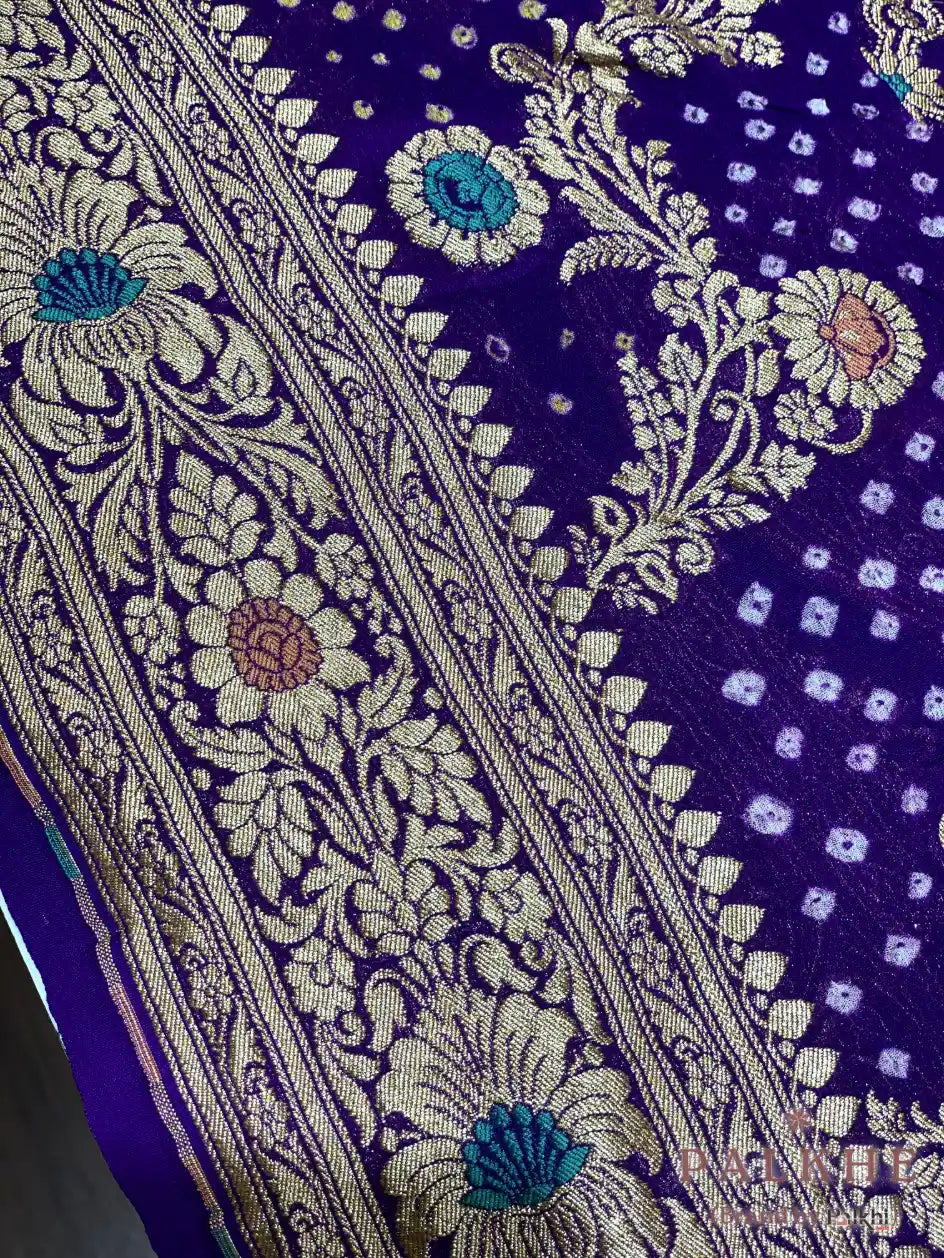 Purple Bandhej Meenakari Jaal in Pure Georgette