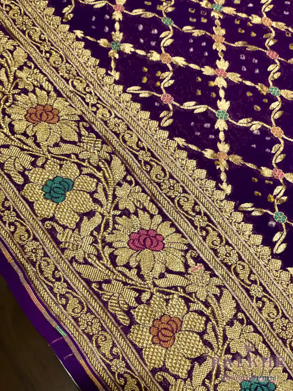 Purple Bandhej in Pure Georgette