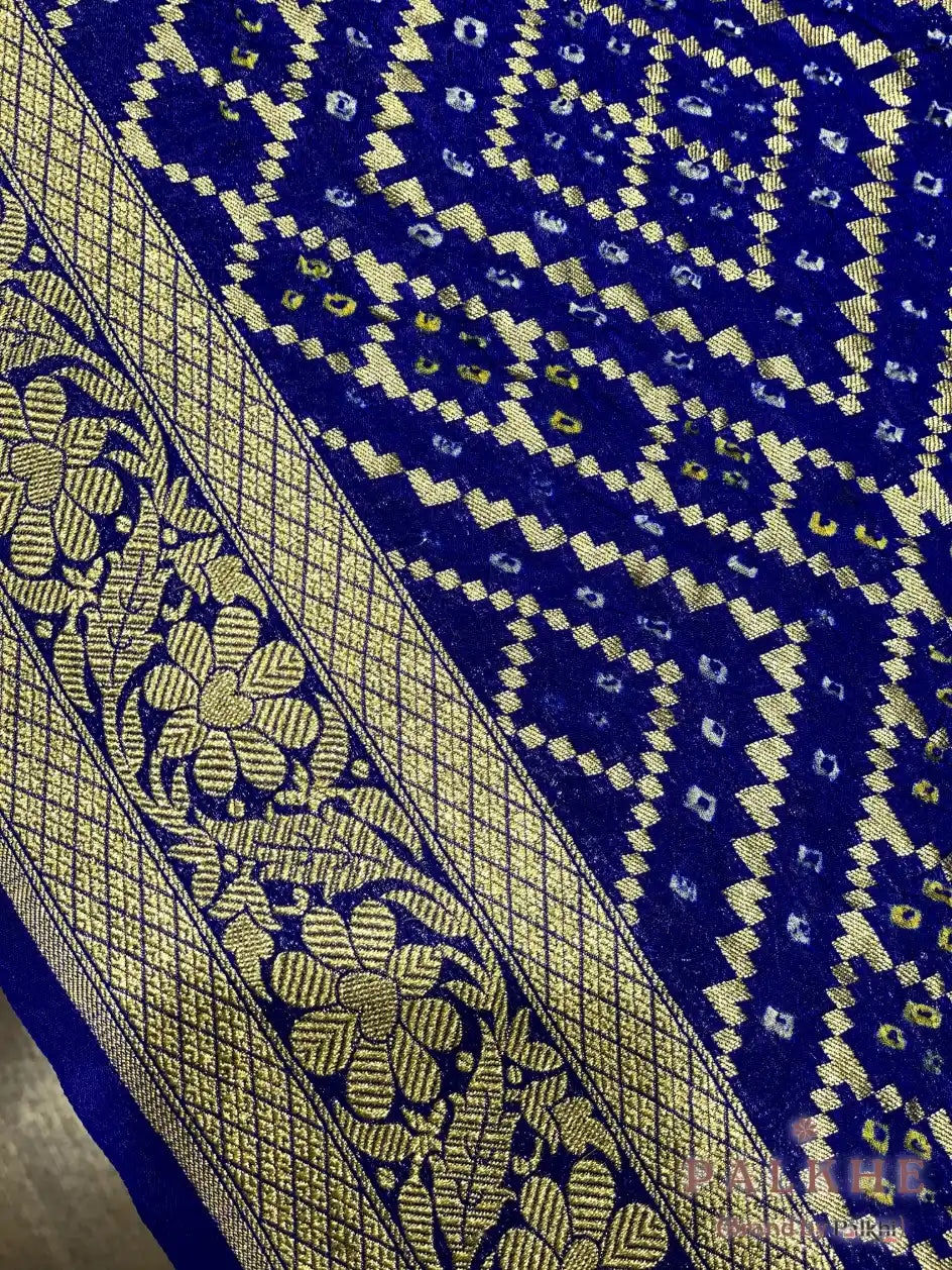Royal Blue Bandhej in Pure Georgette