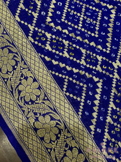 Royal Blue Bandhej in Pure Georgette