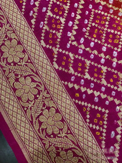 Yellow & Pink Bandhej in Pure Georgette