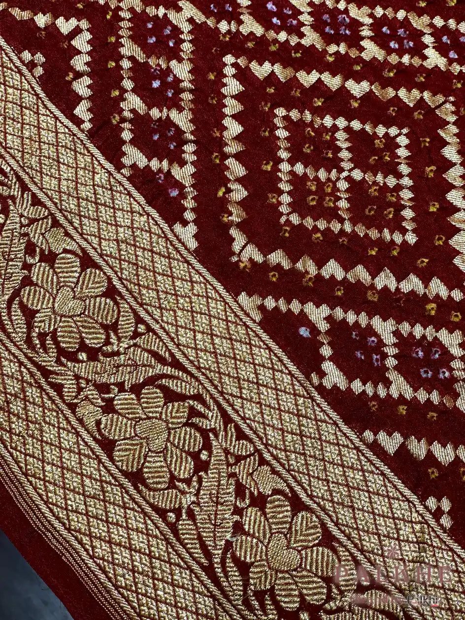 Maroon Bandhej in Pure Georgette