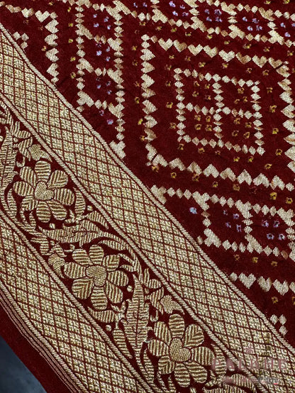 Maroon Bandhej in Pure Georgette