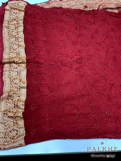 Maroon Bandhej in Pure Georgette