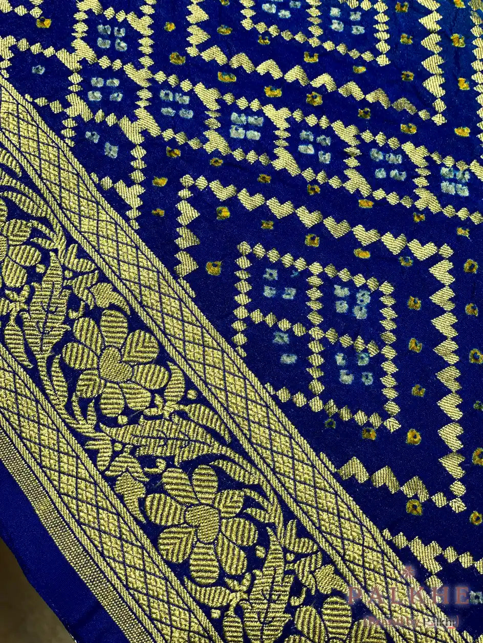 Blue & Royal Blue Bandhej in Pure Georgette
