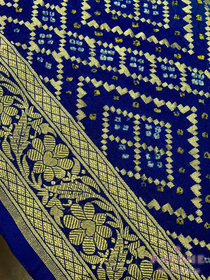 Blue & Royal Blue Bandhej in Pure Georgette