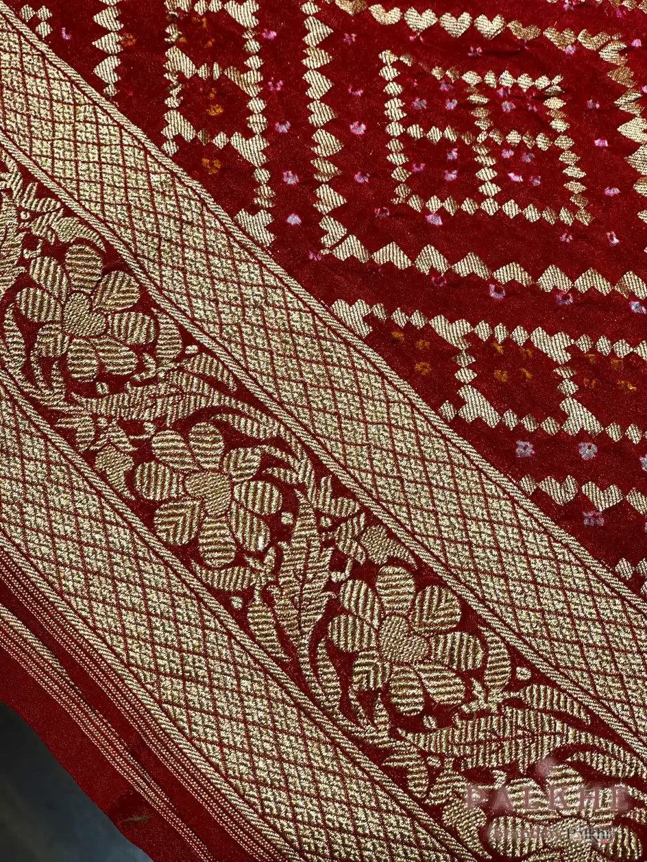 Pink & Maroon Bandhej in Pure Georgette