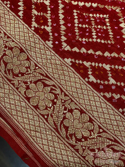 Pink & Maroon Bandhej in Pure Georgette