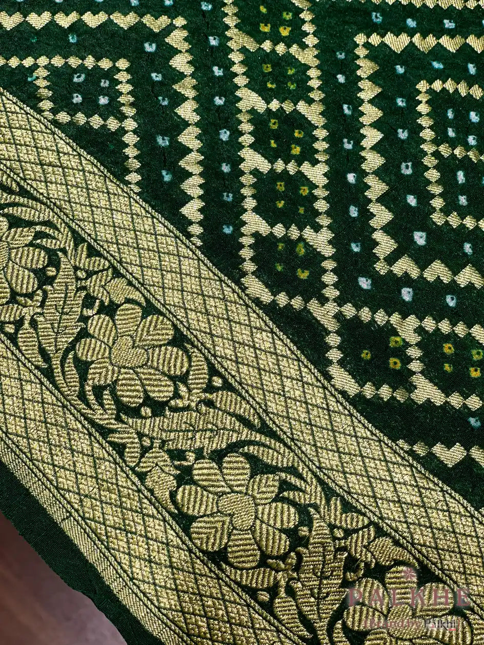 Bottle Green Bandhej in Pure Georgette