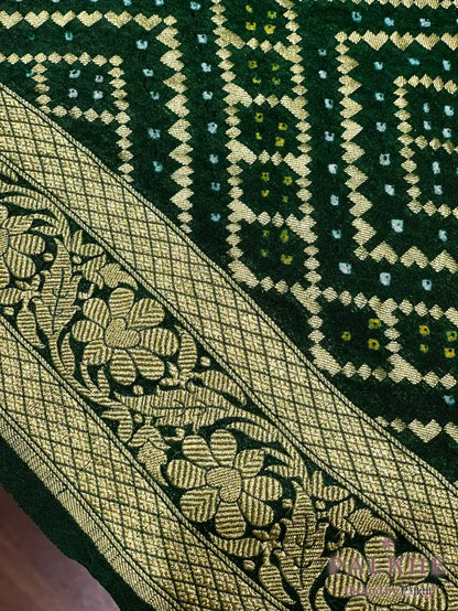 Bottle Green Bandhej in Pure Georgette