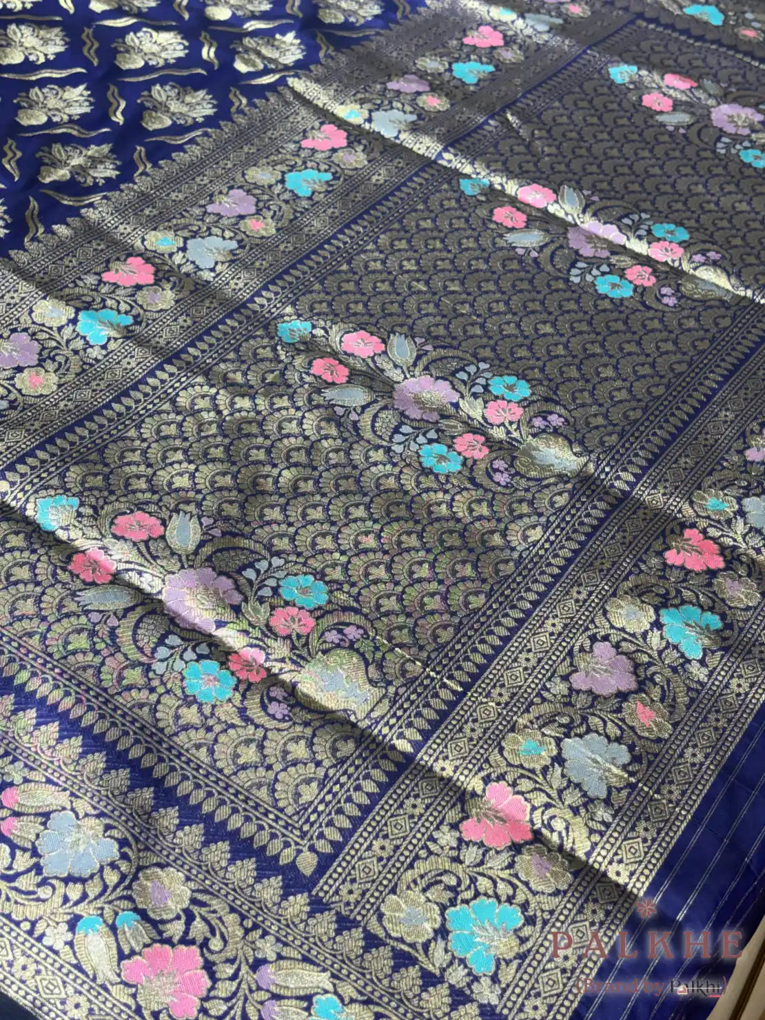 Navy Blue Banarasi Buttas in Pure Silk
