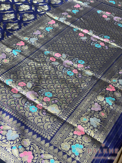 Navy Blue Banarasi Buttas in Pure Silk