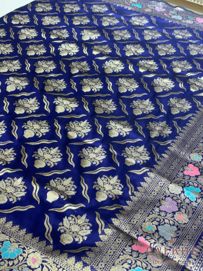 Navy Blue Banarasi Buttas in Pure Silk