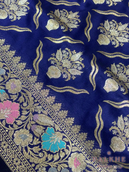 Navy Blue Banarasi Buttas in Pure Silk