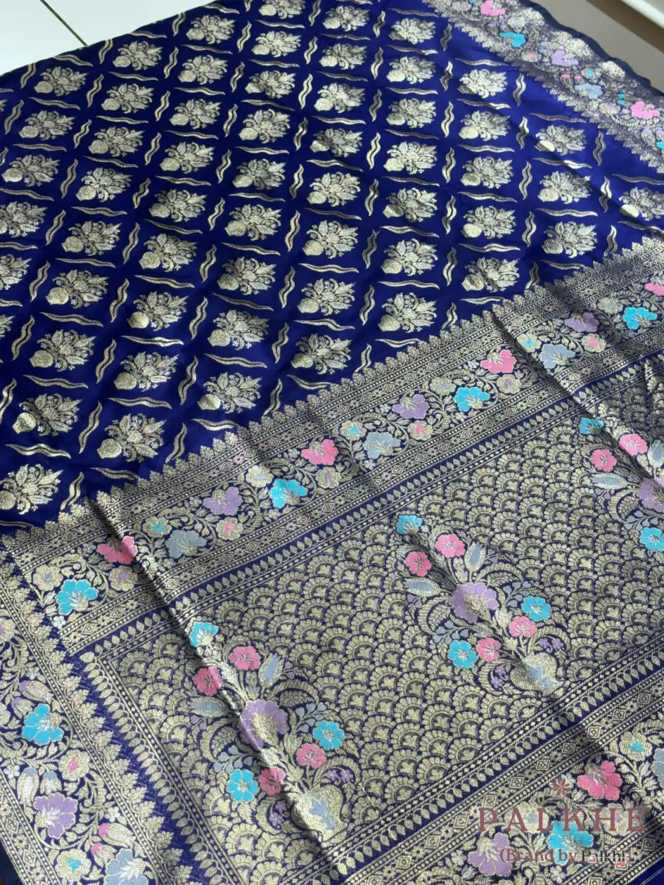 Navy Blue Banarasi Buttas in Pure Silk