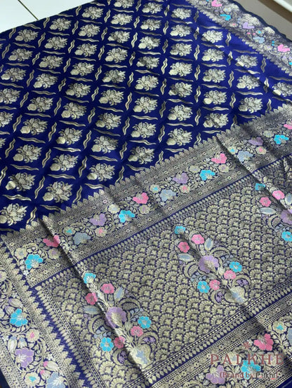 Navy Blue Banarasi Buttas in Pure Silk