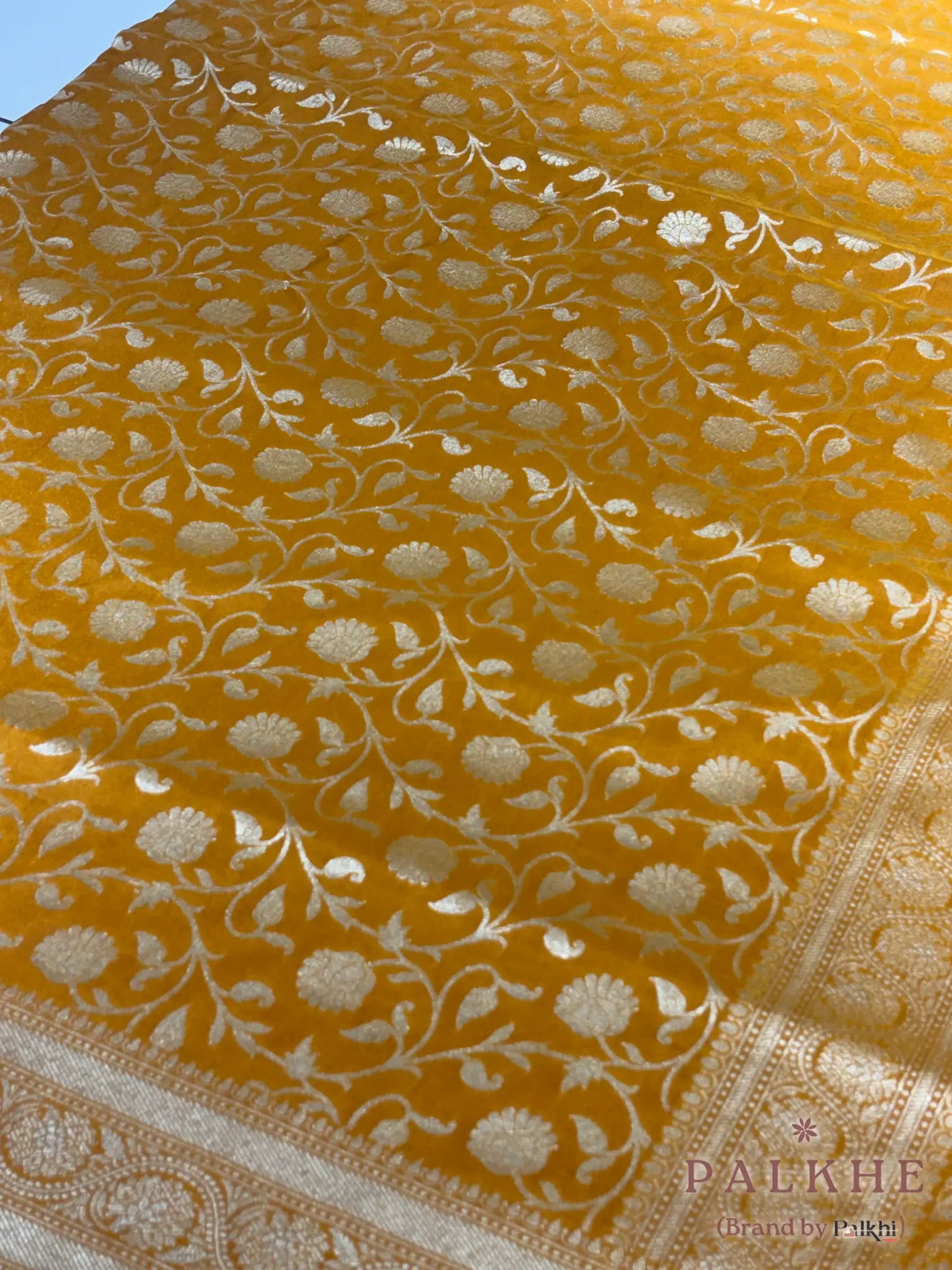 Yellow Banarasi Floral Jaal in Pure Silk