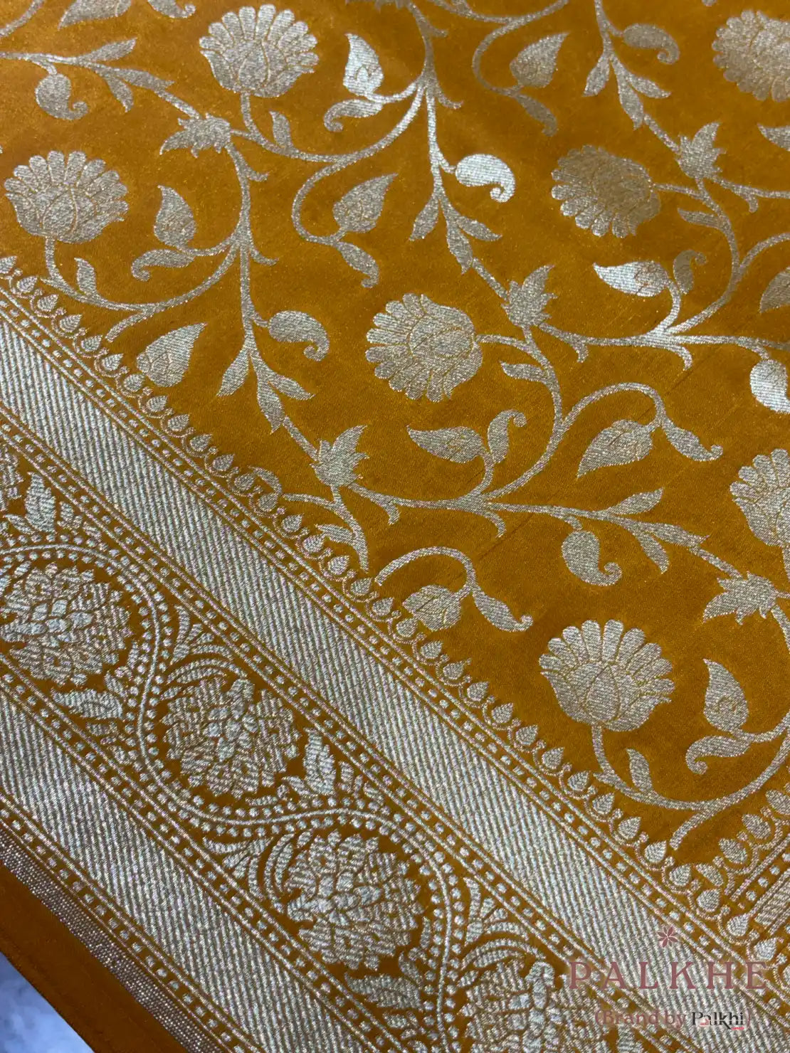 Yellow Banarasi Floral Jaal in Pure Silk