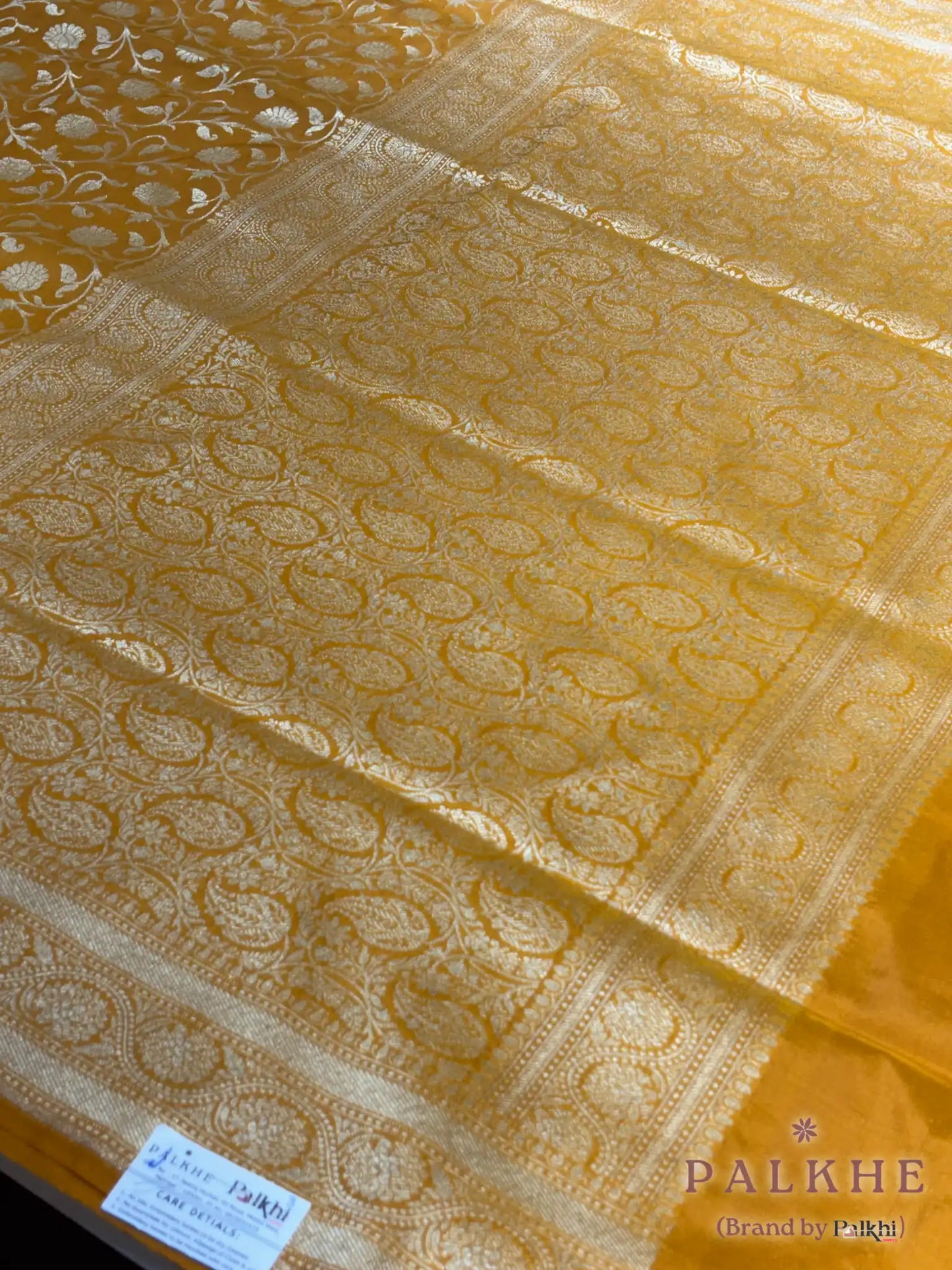 Yellow Banarasi Floral Jaal in Pure Silk