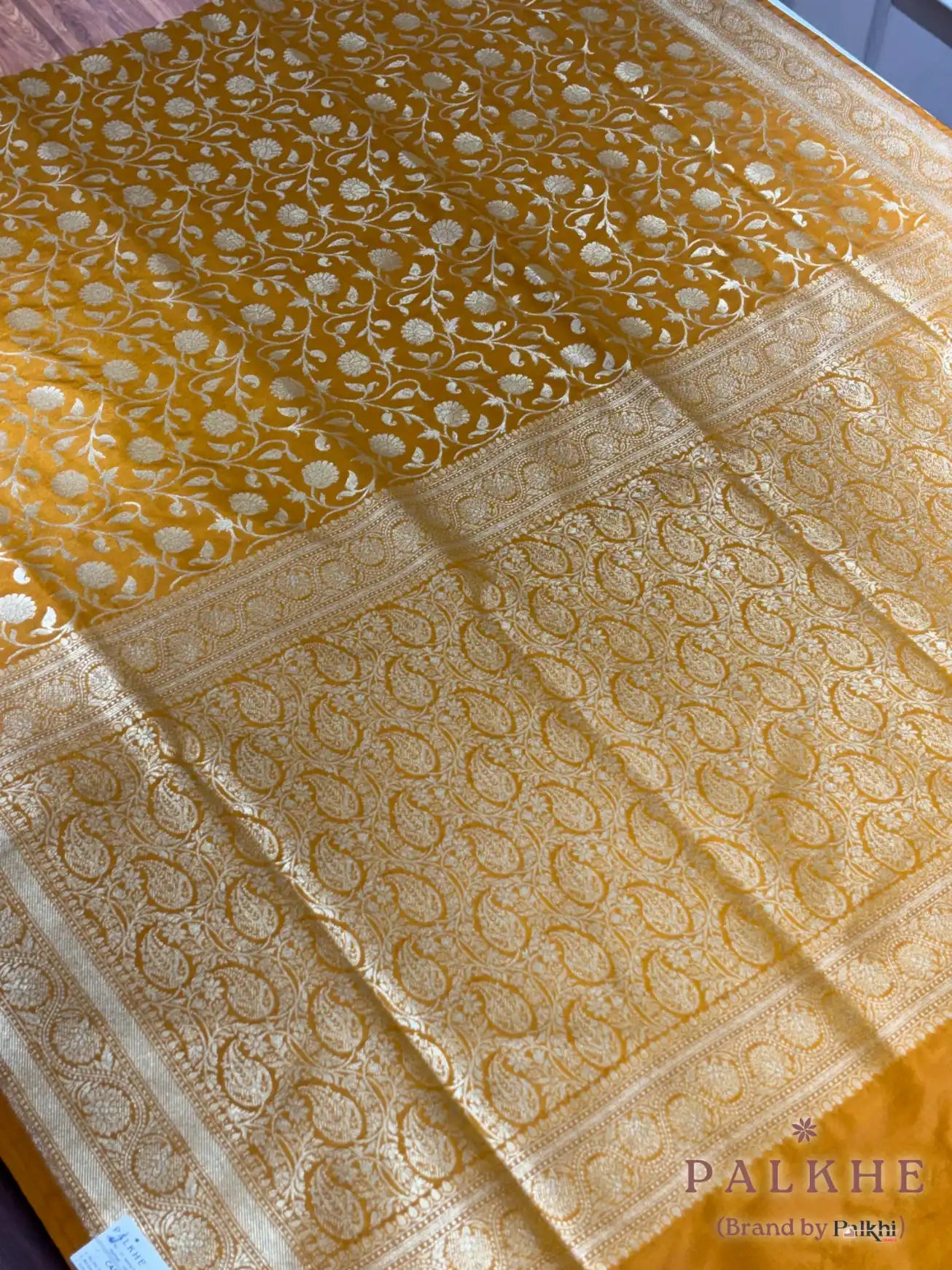 Yellow Banarasi Floral Jaal in Pure Silk