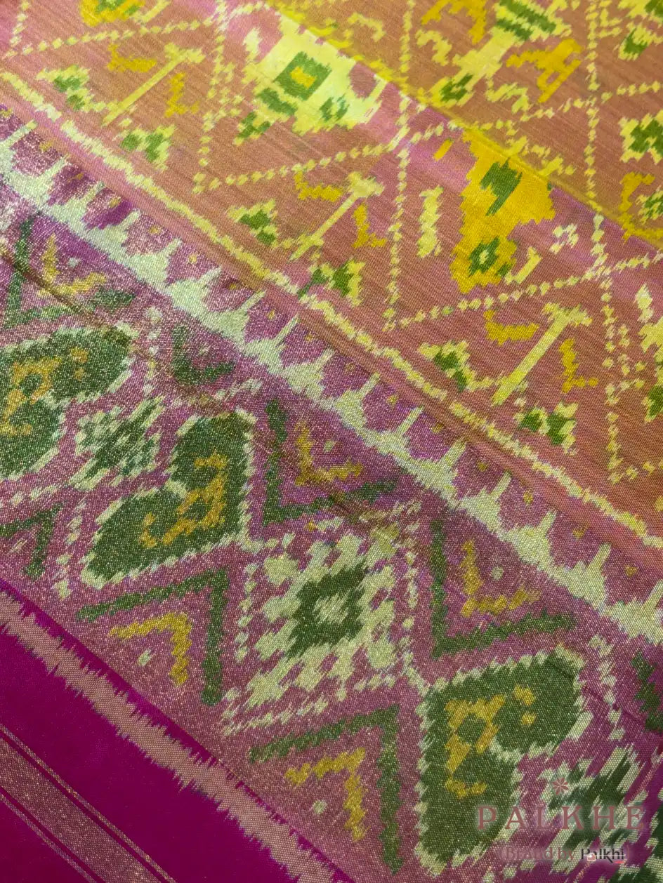 Mustured Yellow & Pink Patola in Tissue Silk