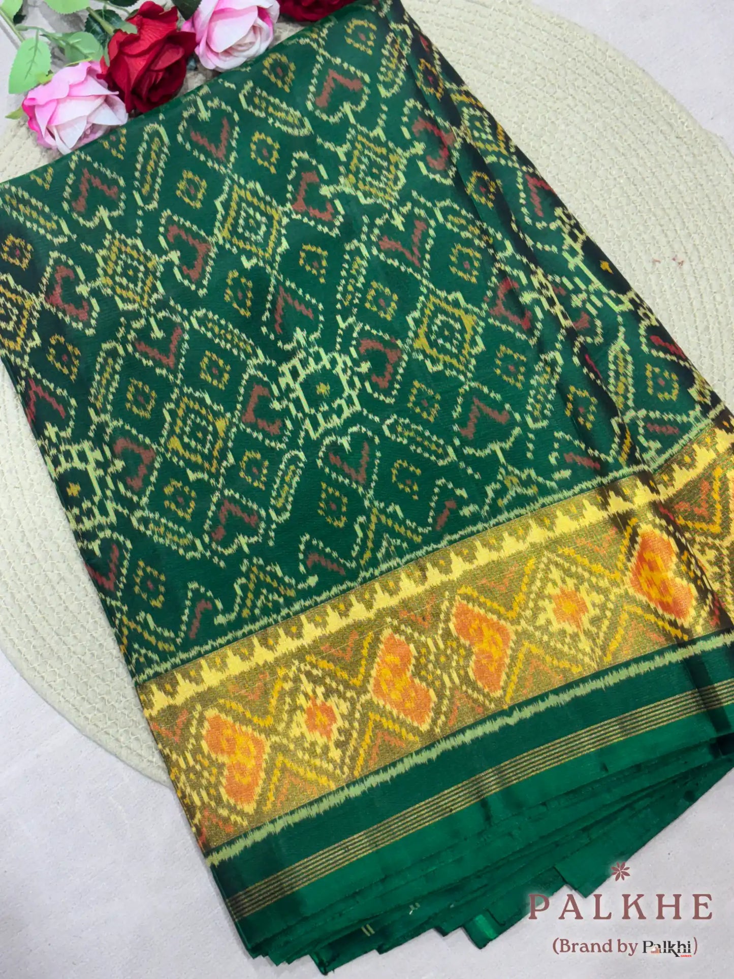 Bottle Green Patola in Semi Silk