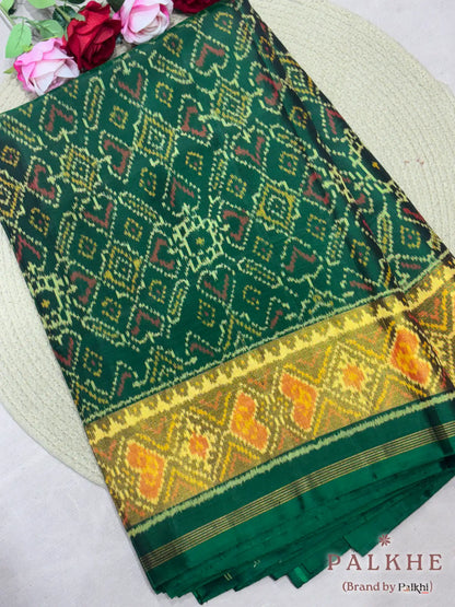 Bottle Green Patola in Semi Silk